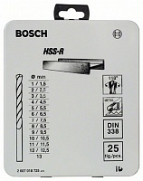Набор из 25 сверл по металлу Bosch HSS-R, DIN 338, в металлической кассете